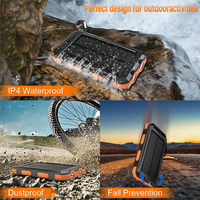 200000mah Waterproof Solar Powerbank Portable Large Capacity Charger Solar Fast Charging Waterproof With Compass For Ios Android