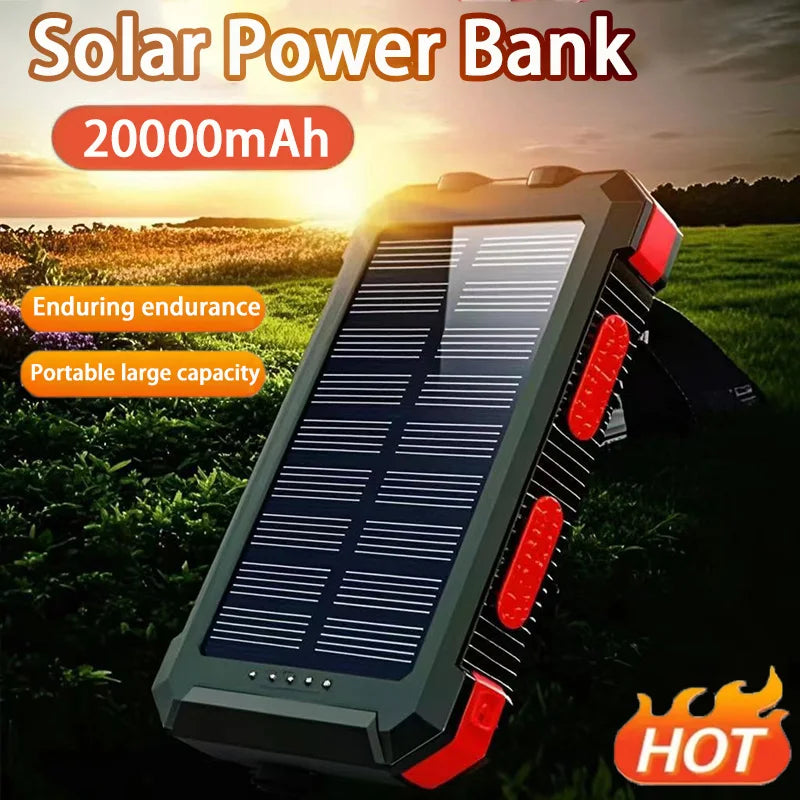 200000mah Waterproof Solar Powerbank Portable Large Capacity Charger Solar Fast Charging Waterproof With Compass For Ios Android