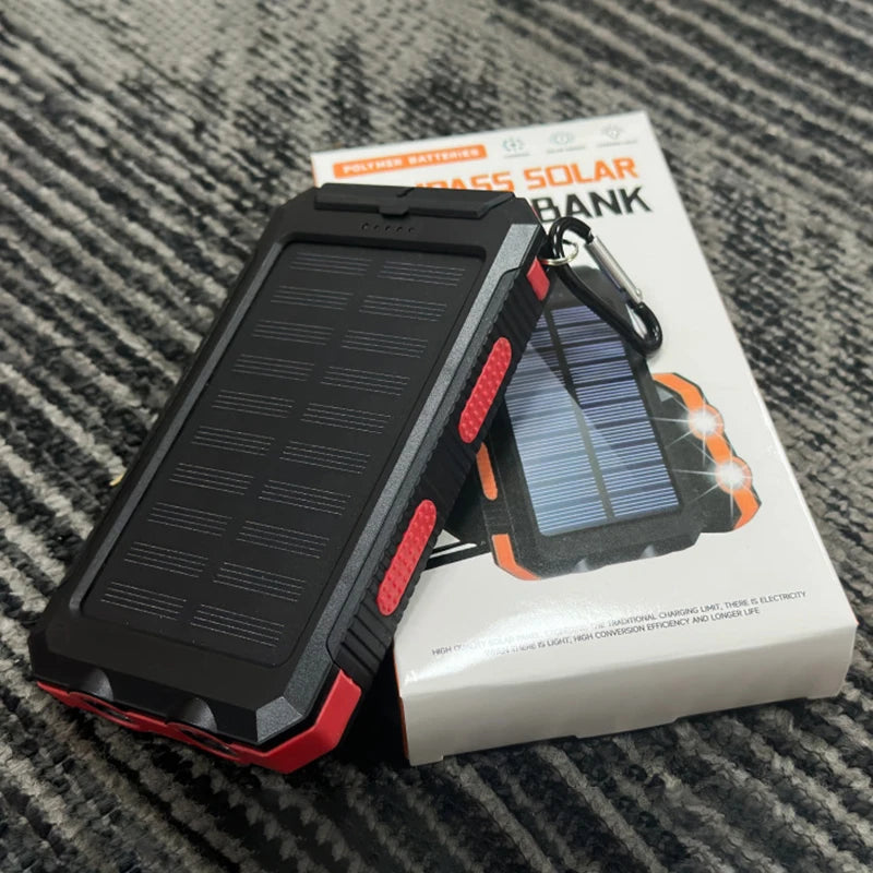 200000mah Waterproof Solar Powerbank Portable Large Capacity Charger Solar Fast Charging Waterproof With Compass For Ios Android