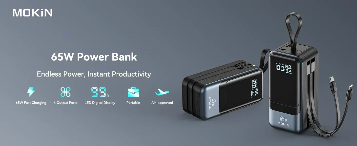 65W Power Bank with Fast Charging Battery Pack for MacBook, Laptop, iPhone, iPad, Android