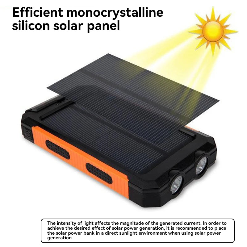 200000mah Waterproof Solar Powerbank Portable Large Capacity Charger Solar Fast Charging Waterproof With Compass For Ios Android