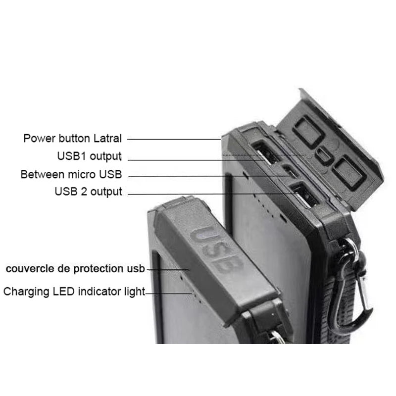 200000mah Waterproof Solar Powerbank Portable Large Capacity Charger Solar Fast Charging Waterproof With Compass For Ios Android