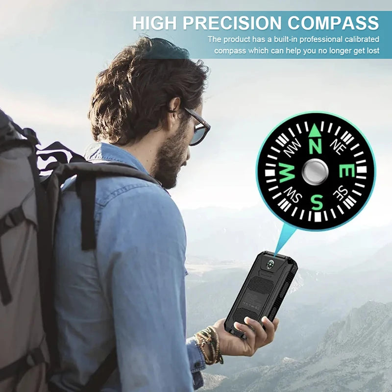 200000mah Waterproof Solar Powerbank Portable Large Capacity Charger Solar Fast Charging Waterproof With Compass For Ios Android