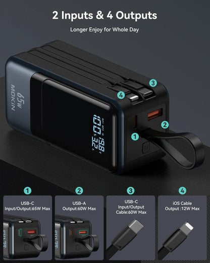 65W Power Bank with Fast Charging Battery Pack for MacBook, Laptop, iPhone, iPad, Android