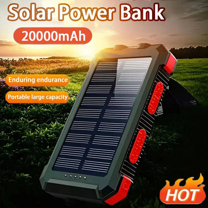 200000mah Waterproof Solar Powerbank Portable Large Capacity Charger Solar Fast Charging Waterproof With Compass For Ios Android