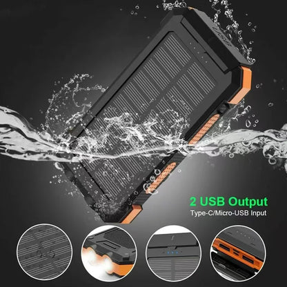 200000mah Waterproof Solar Powerbank Portable Large Capacity Charger Solar Fast Charging Waterproof With Compass For Ios Android