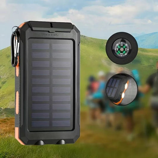 200000mah Waterproof Solar Powerbank Portable Large Capacity Charger Solar Fast Charging Waterproof With Compass For Ios Android